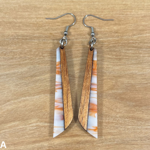 Acrylic and Koa Wood Earrings Orange Creme Swirl