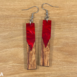 Load image into Gallery viewer, Acrylic and Koa Wood Earrings Red Pearl
