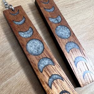 Koa and Resin Moon Phase Earrings