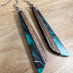 Load image into Gallery viewer, Acrylic and Koa Wood Earrings Teal Swirl
