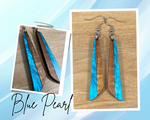 Load image into Gallery viewer, Acrylic and Koa Wood Earrings Blue Pearl
