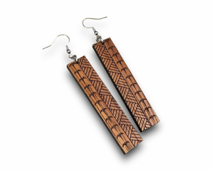 Engraved Koa Iwa and lauhala Earrings