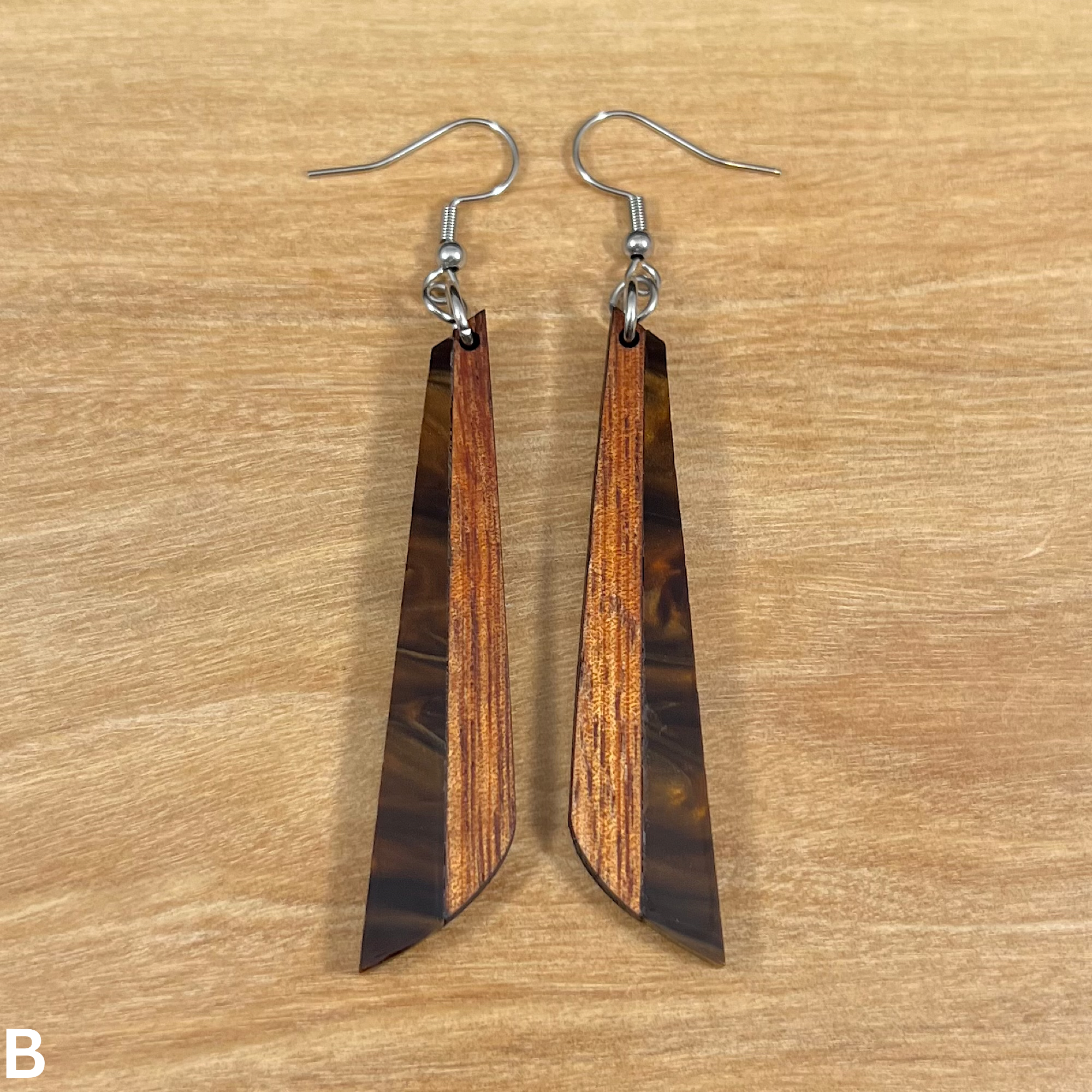 Acrylic and Koa Wood Earrings Mocha Pearl