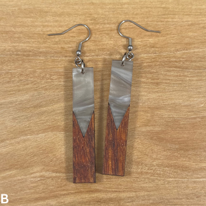 Acrylic and Koa Wood Earrings Gray Pearl