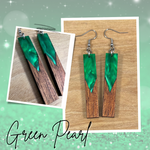 Load image into Gallery viewer, Acrylic and Koa Wood Earrings Green Pearl
