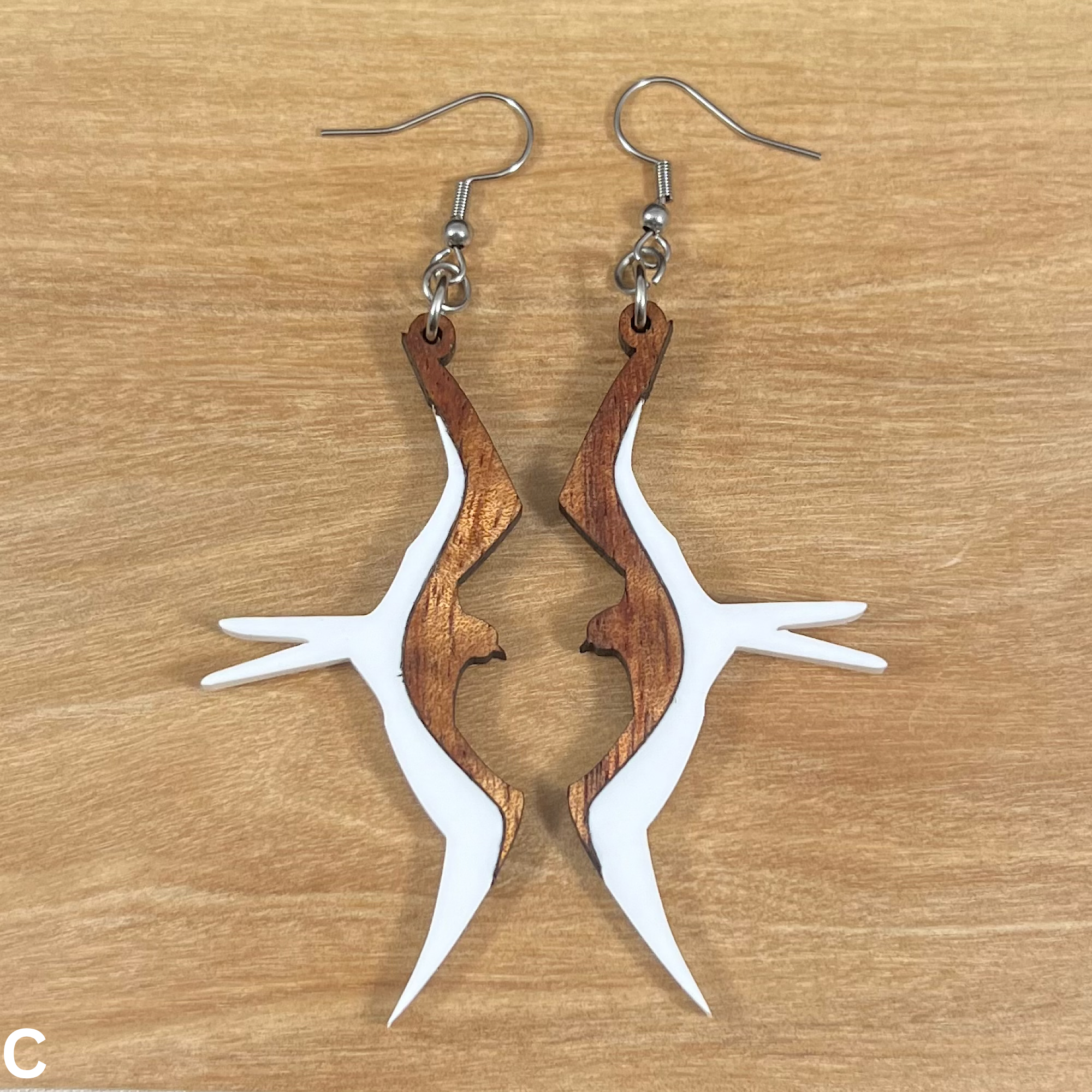 Koa and Acrylic Iwa Bird Earrings