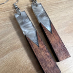 Load image into Gallery viewer, Acrylic and Koa Wood Earrings Gray Pearl
