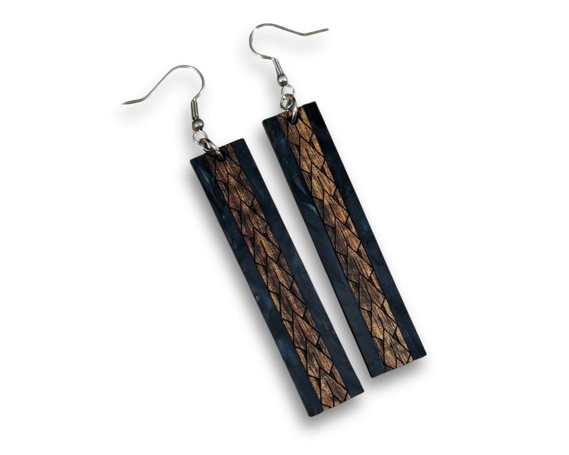 Koa wood and Acrylic Maka Ihe Earrings