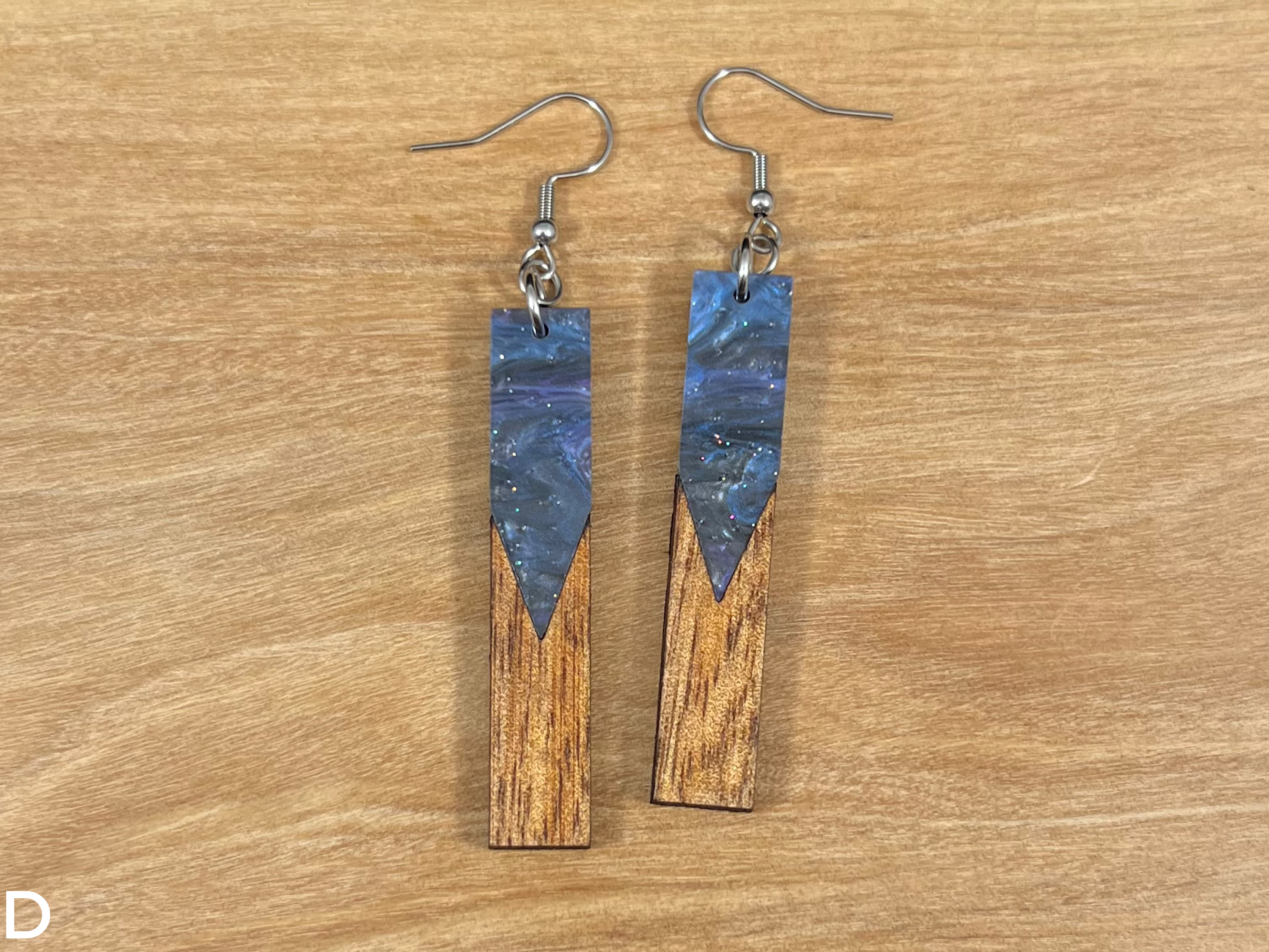 Acrylic and Koa Wood Earrings Purple Starry Sky