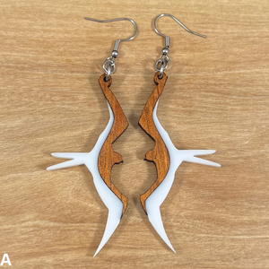 Koa and Acrylic Iwa Bird Earrings