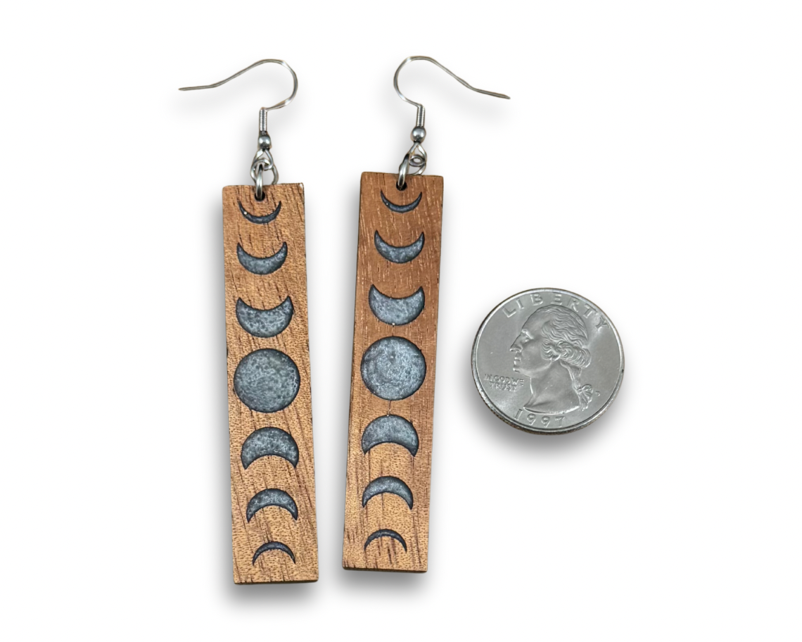 Koa and Resin Moon Phase Earrings