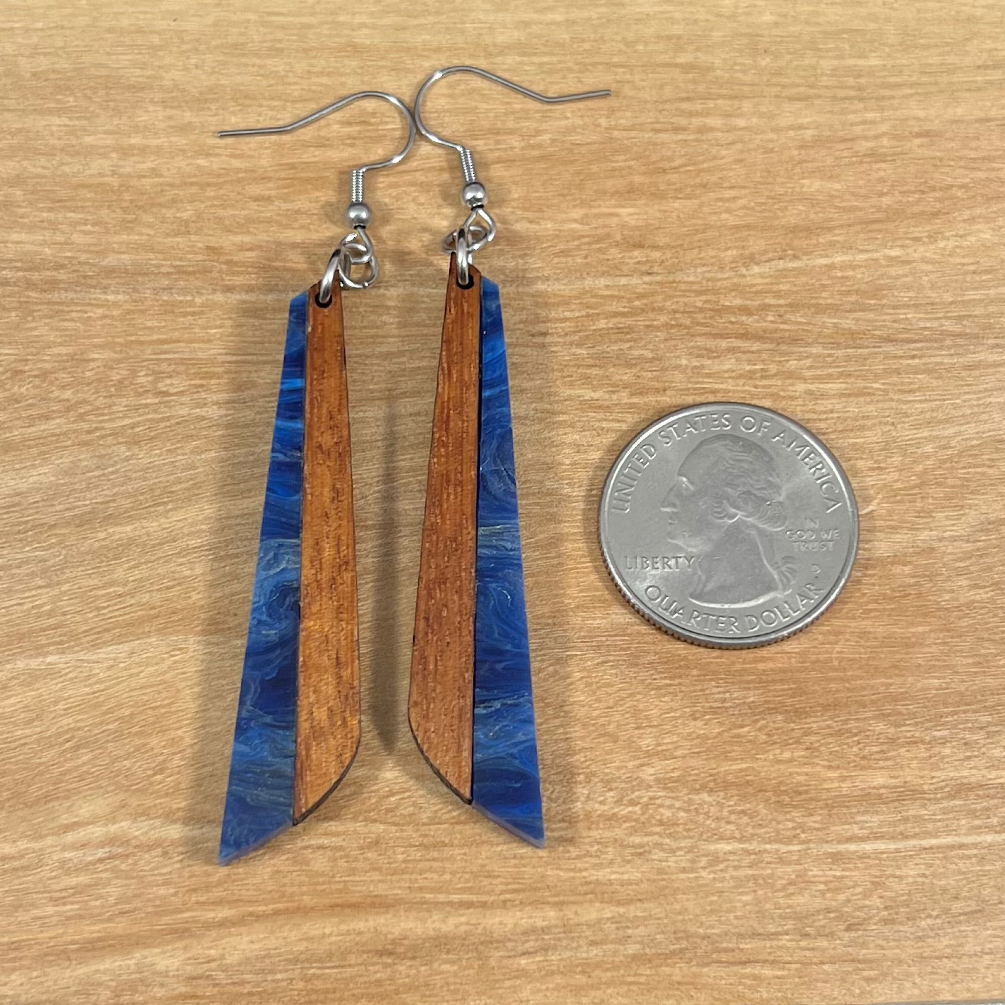 Acrylic and Koa Wood Earrings Blue Flame