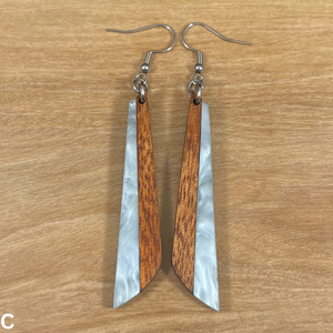 Acrylic and Koa Wood Earrings Light Blue Pearl