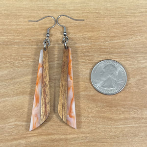 Acrylic and Koa Wood Earrings Orange Creme Swirl