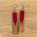 Load image into Gallery viewer, Acrylic and Koa Wood Earrings Red Pearl
