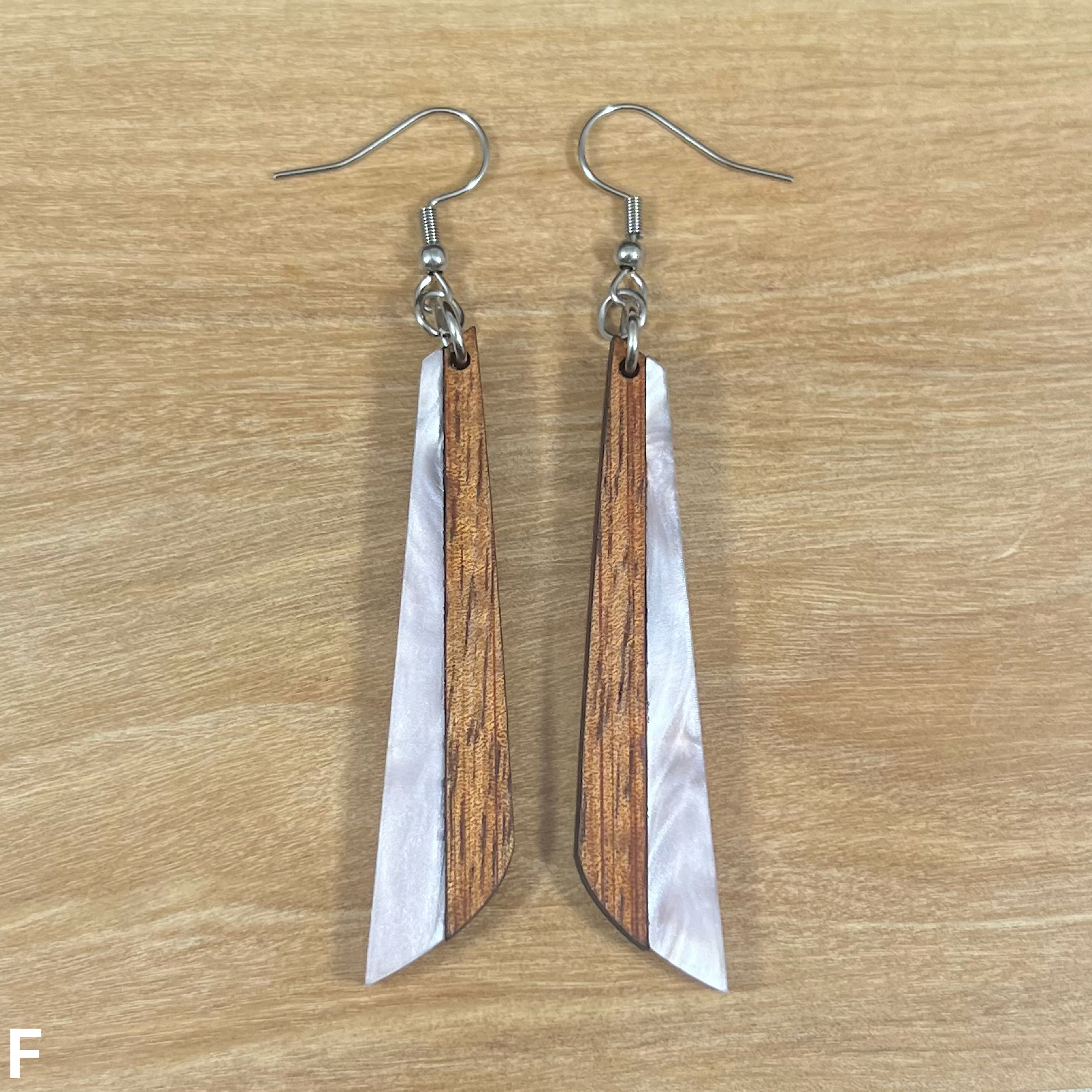 Acrylic and Koa Wood Earrings Light Pink Pearl