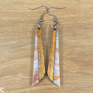 Acrylic and Koa Wood Earrings Orange Creme Swirl