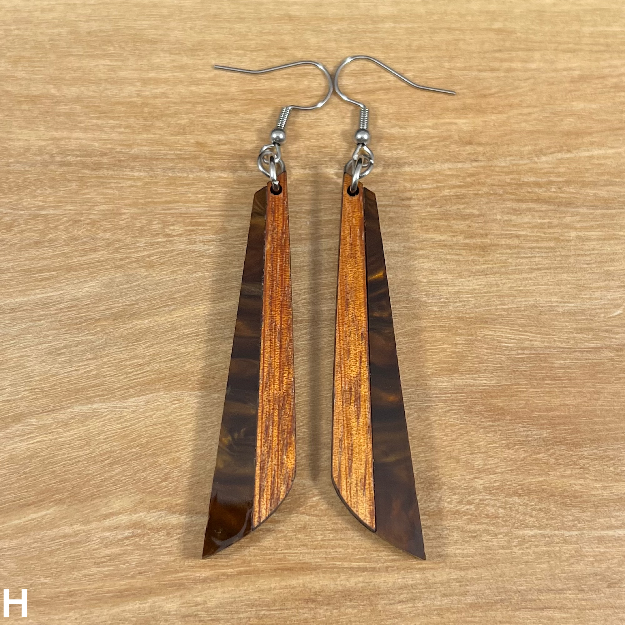 Acrylic and Koa Wood Earrings Mocha Pearl