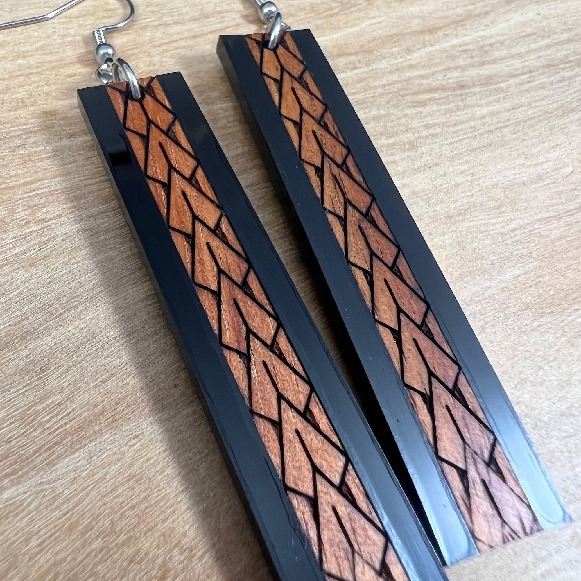 Koa wood and Acrylic Maka Ihe Earrings