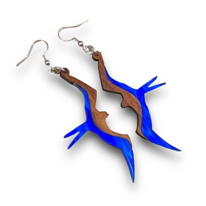 Koa and Acrylic Iwa Bird Earrings