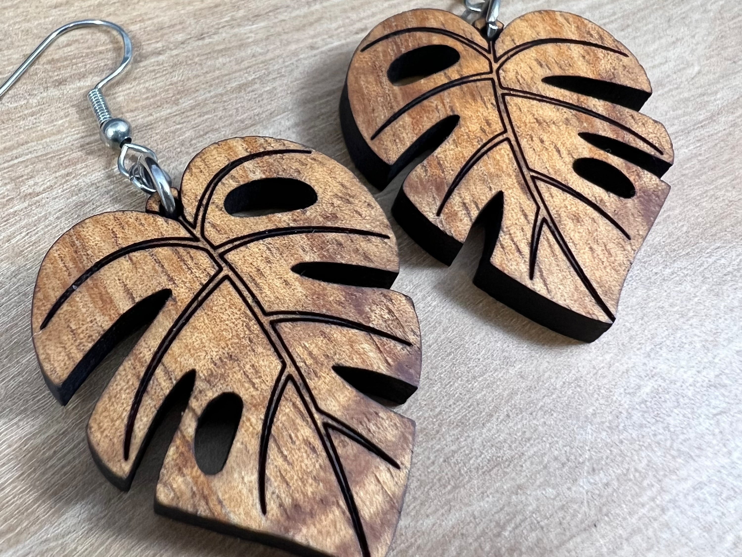 Koa Monstera Earrings