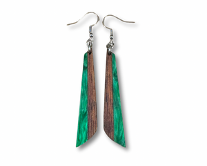 Acrylic and Koa Wood Earrings Green Pearl