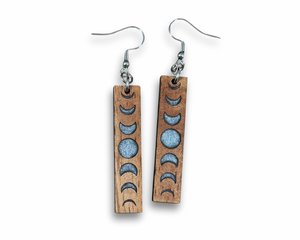 Koa and Resin Moon Phase Earrings (short)