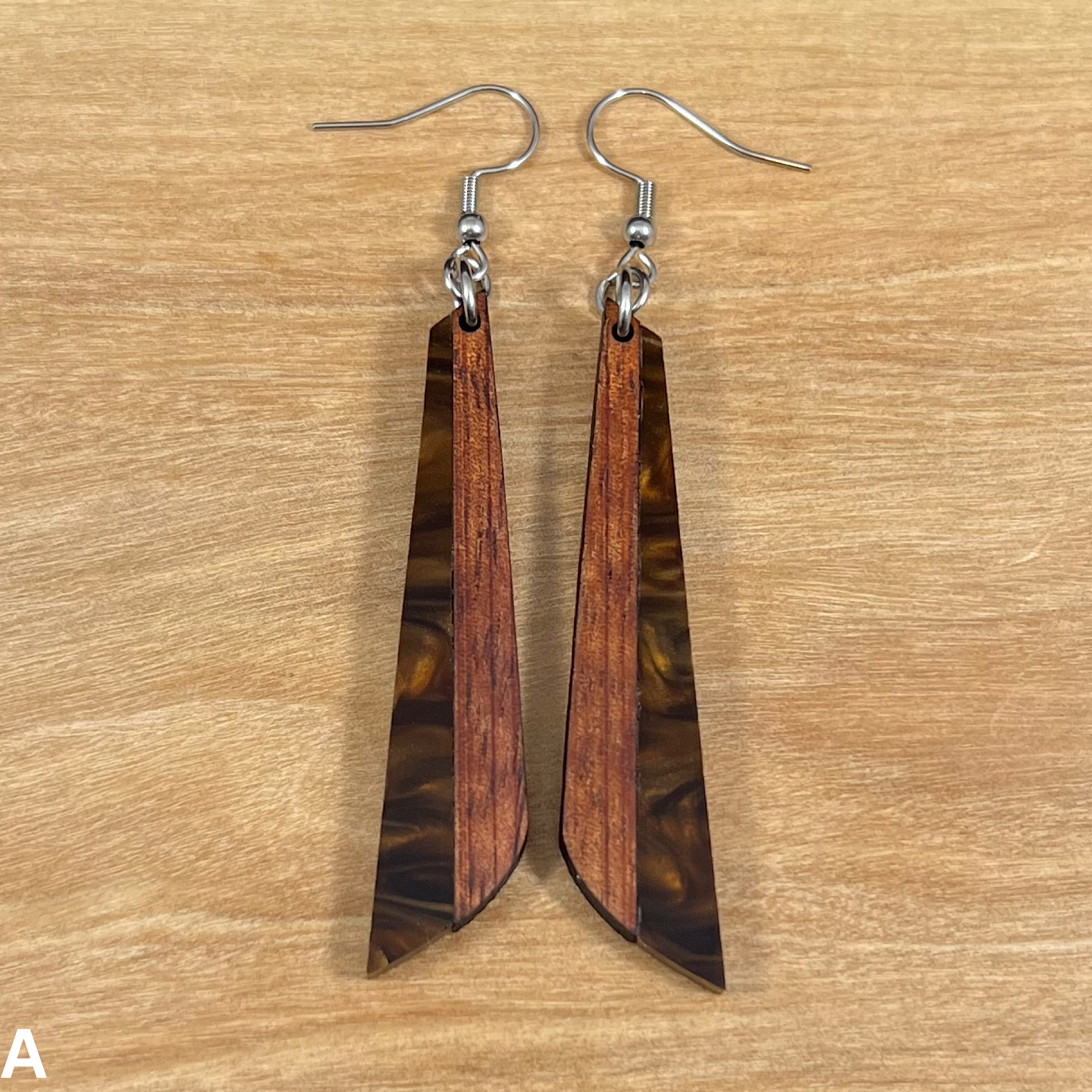 Acrylic and Koa Wood Earrings Mocha Pearl