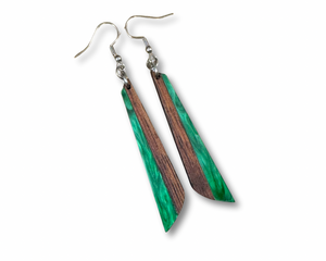 Acrylic and Koa Wood Earrings Green Pearl