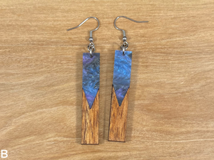 Acrylic and Koa Wood Earrings Purple Starry Sky