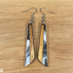 Load image into Gallery viewer, Acrylic and Koa Wood Earrings Black Licorice Creme Swirl
