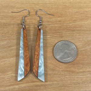 Acrylic and Koa Wood Earrings Light Blue Pearl