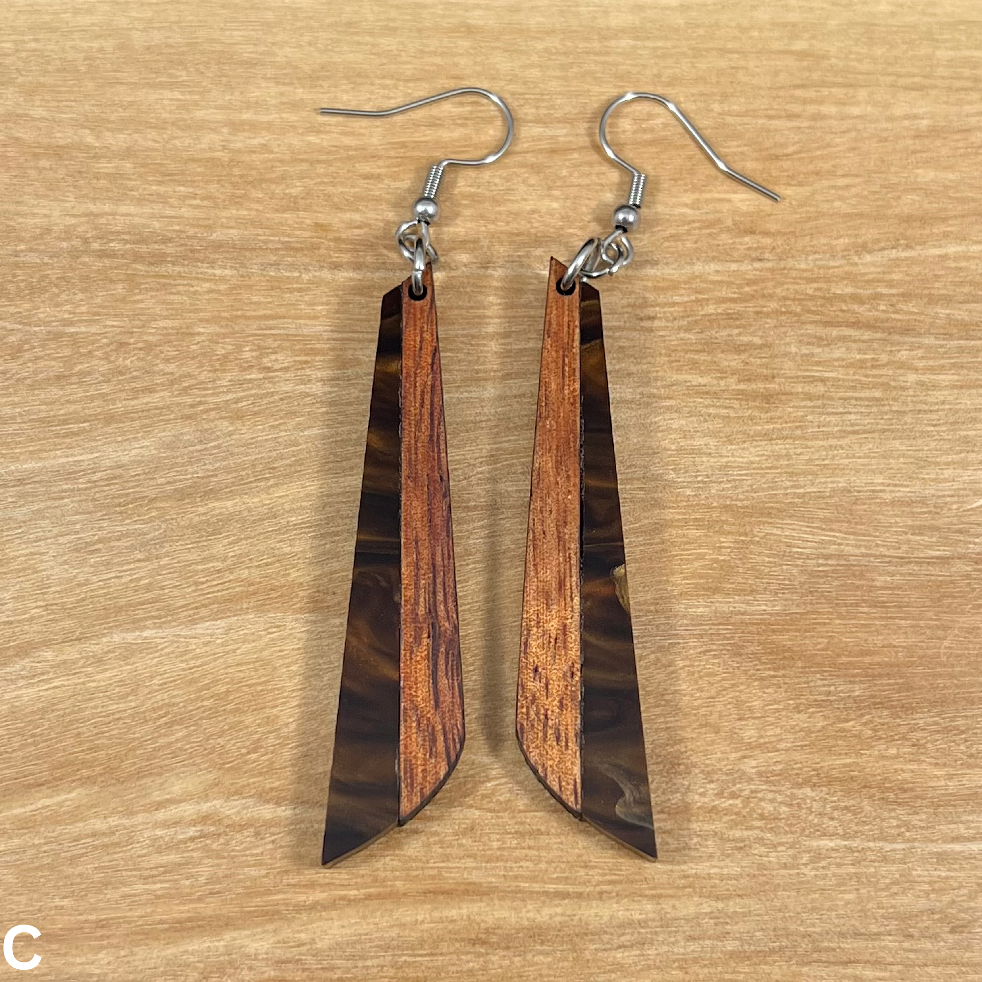 Acrylic and Koa Wood Earrings Mocha Pearl