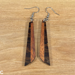 Acrylic and Koa Wood Earrings Mocha Pearl