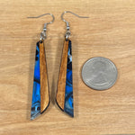 Load image into Gallery viewer, Acrylic and Koa Wood Earrings Blue Swirl
