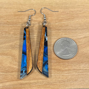 Acrylic and Koa Wood Earrings Blue Swirl