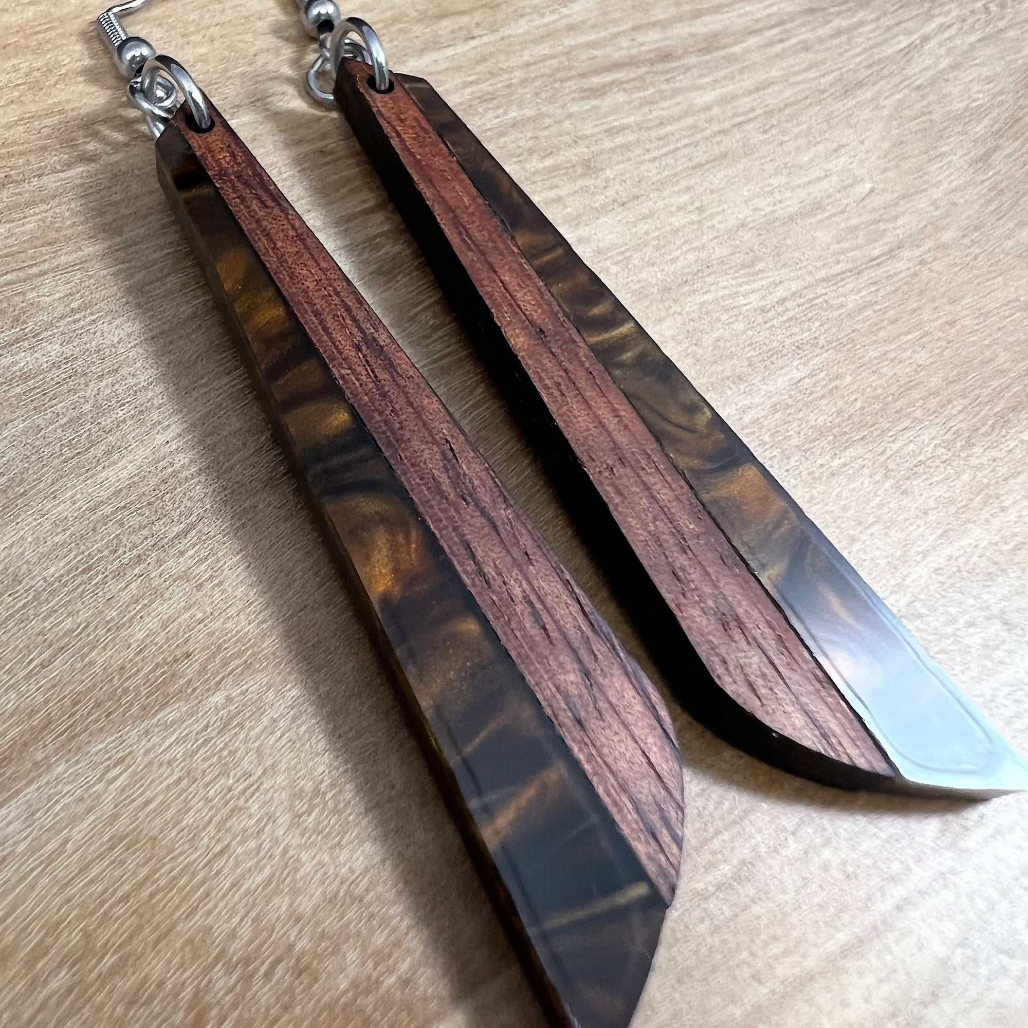 Acrylic and Koa Wood Earrings Mocha Pearl