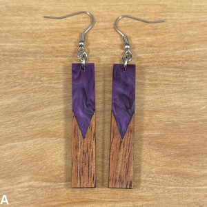 Acrylic and Koa Wood Earrings Purple Pearl