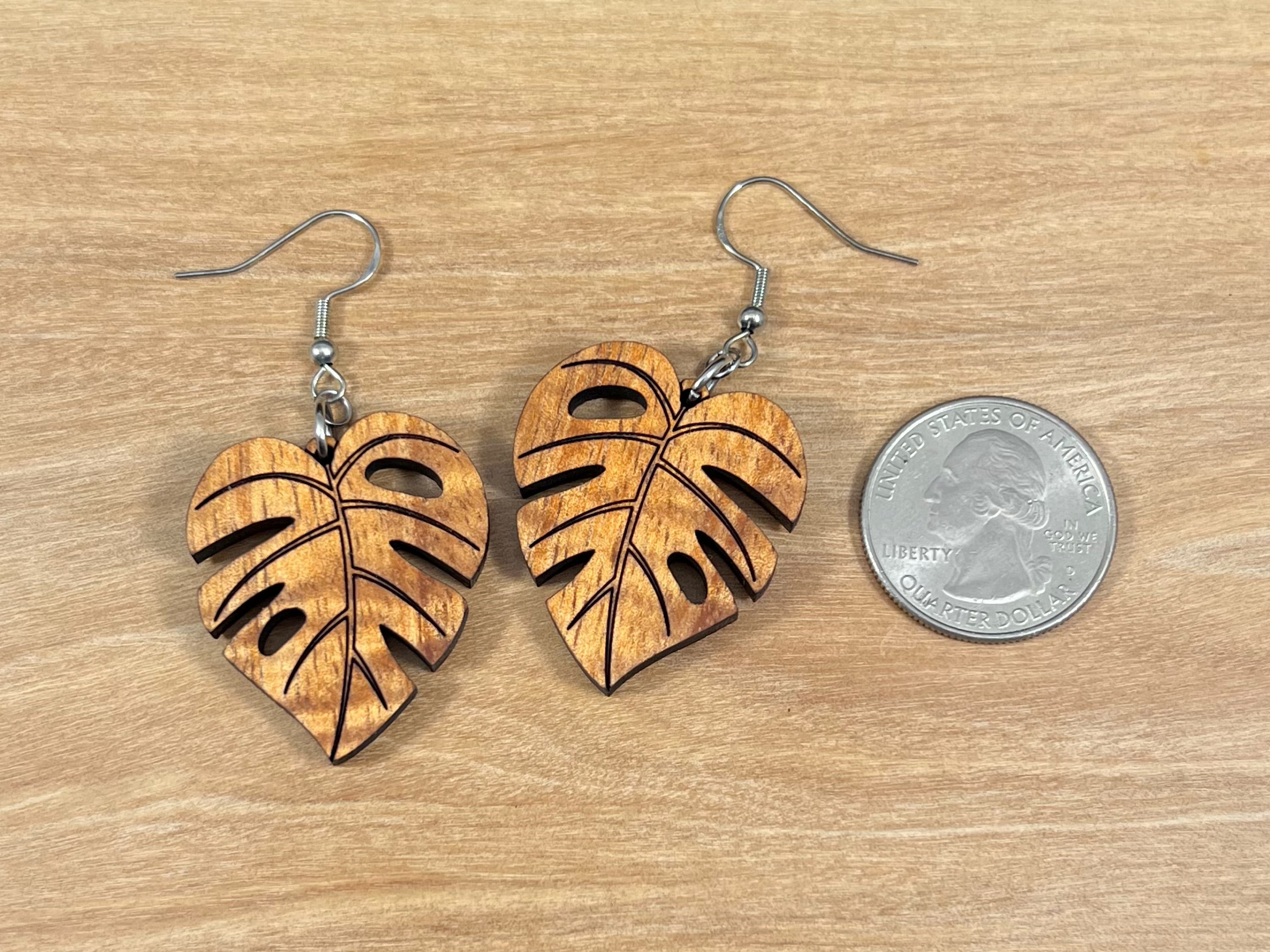 Koa Monstera Earrings