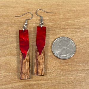 Acrylic and Koa Wood Earrings Red Pearl