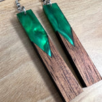 Load image into Gallery viewer, Acrylic and Koa Wood Earrings Green Pearl
