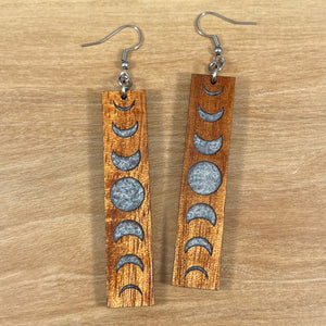 Koa and Resin Moon Phase Earrings