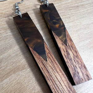 Acrylic and Koa Wood Earrings Mocha Pearl