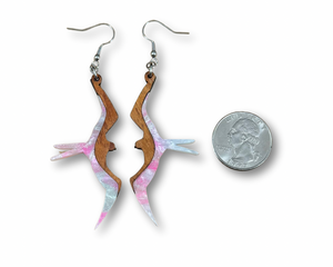 Koa and Acrylic Iwa Bird Earrings