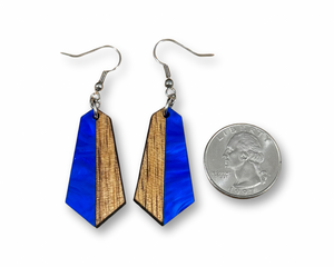 Acrylic and Koa Wood Earrings Ocean Blue Pearl