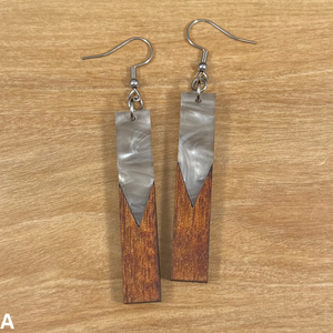 Acrylic and Koa Wood Earrings Gray Pearl