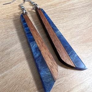 Acrylic and Koa Wood Earrings Blue Flame