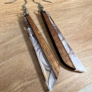 Acrylic and Koa Wood Earrings Mauve Swirl