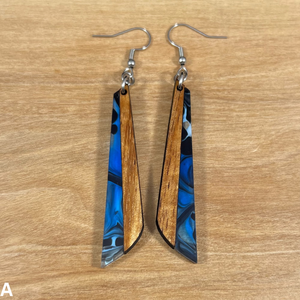 Acrylic and Koa Wood Earrings Blue Swirl