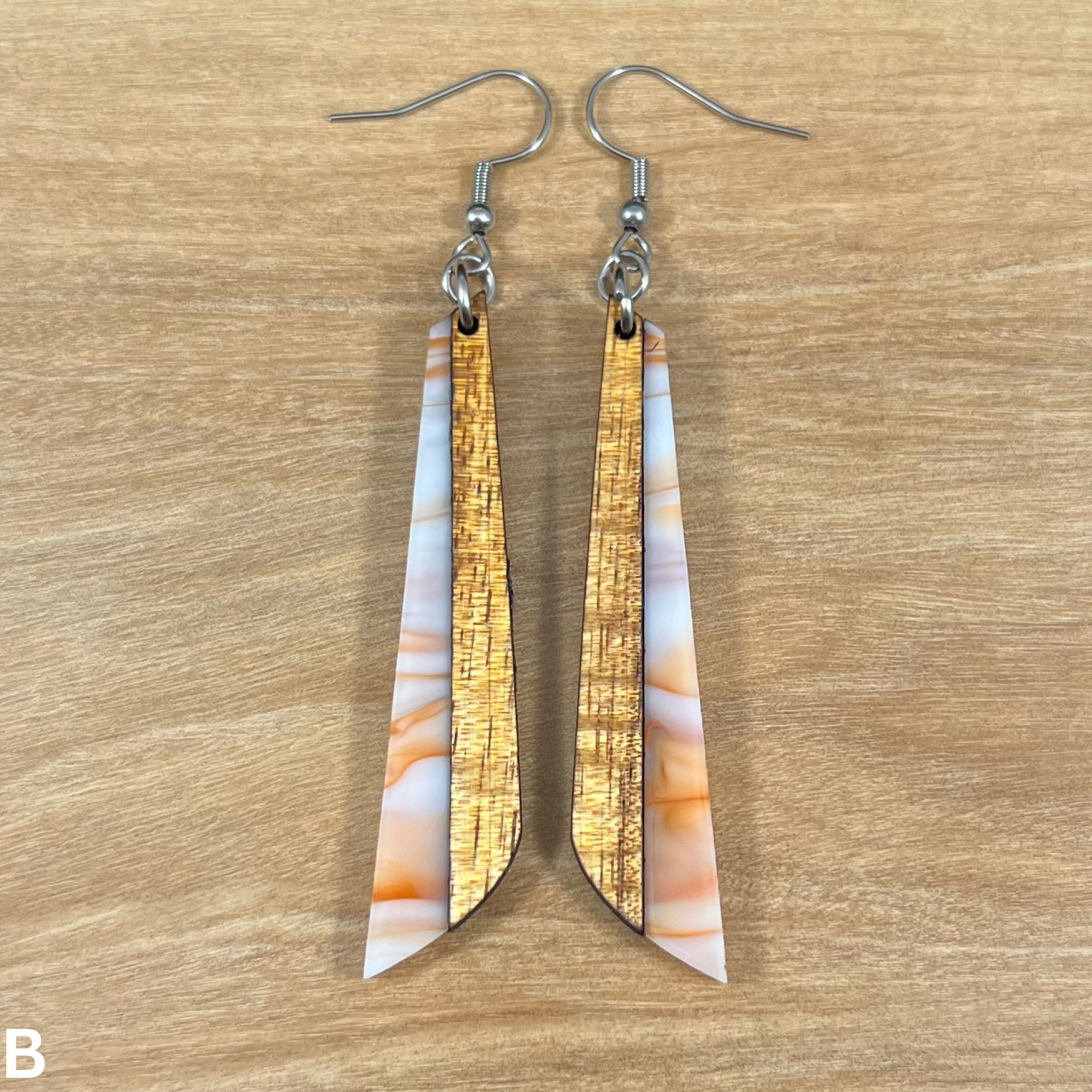 Acrylic and Koa Wood Earrings Orange Creme Swirl